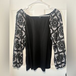 Ann Taylor Factory Lacey Floral Puff Cinched Sleeves Square Neck Boho Top Large